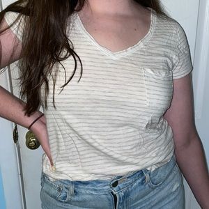White and Grey Striped Abercrombie&Fitch T-Shirt